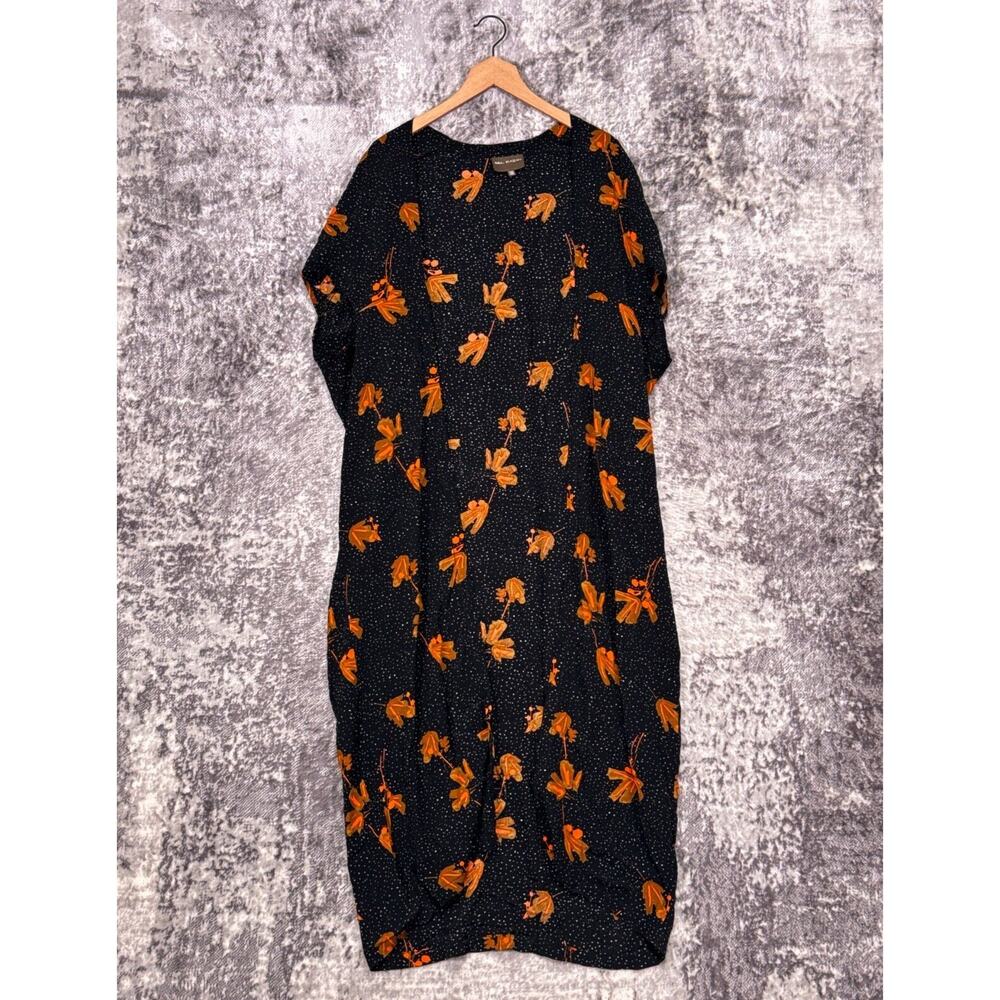 Bel Kazan open front duster- Black with Orange Flowers